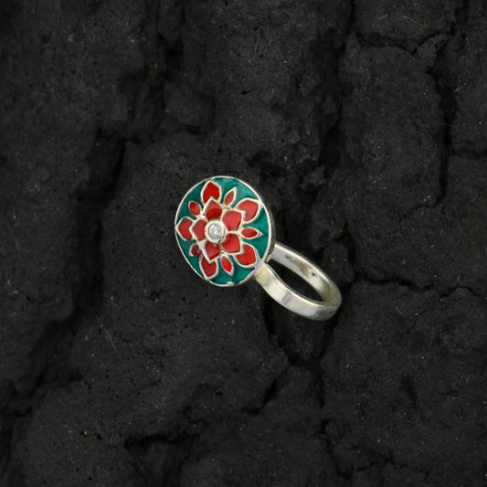 Red Carnation Enamel Silver Nose Pin