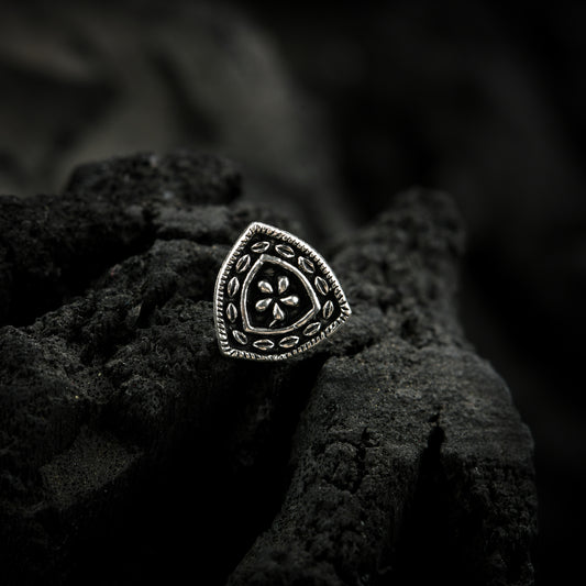 Floral Shield Oxidised Silver Nose Pin