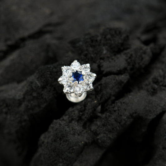 Blue Star CZ Silver Nose Pin