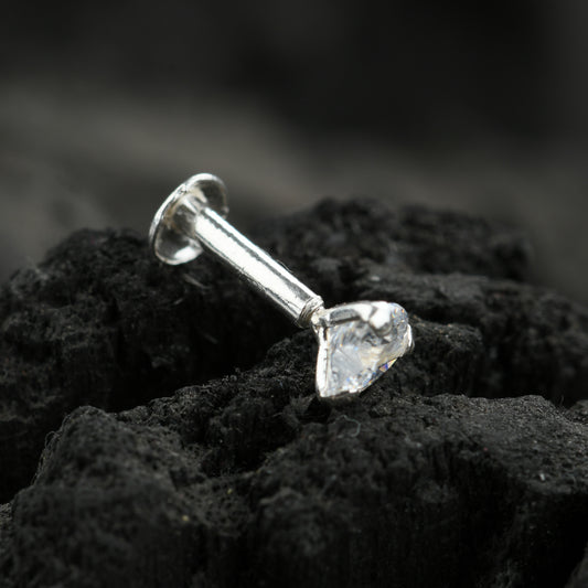 Heart Solitaire CZ Silver Nose Pin