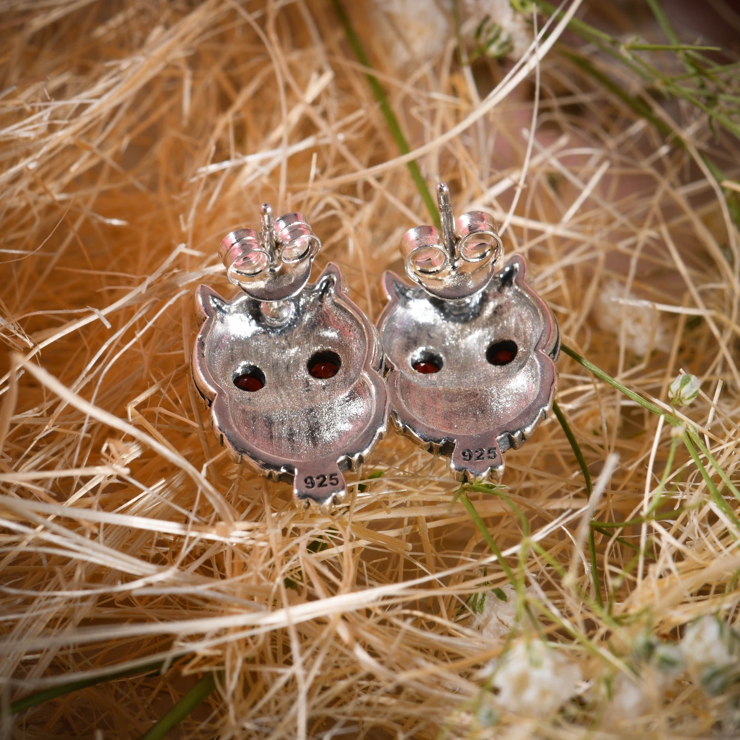 Mystic Owl: Garnet and Marcasite Sterling Silver Earring