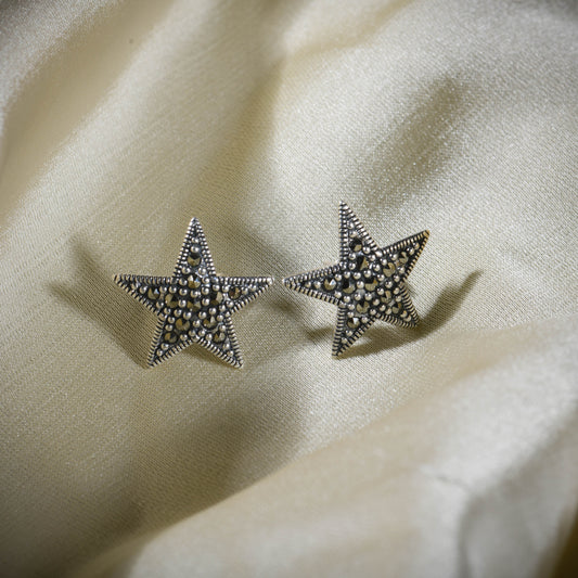 Vintage Elegance Silver Marcasite Star Earrings