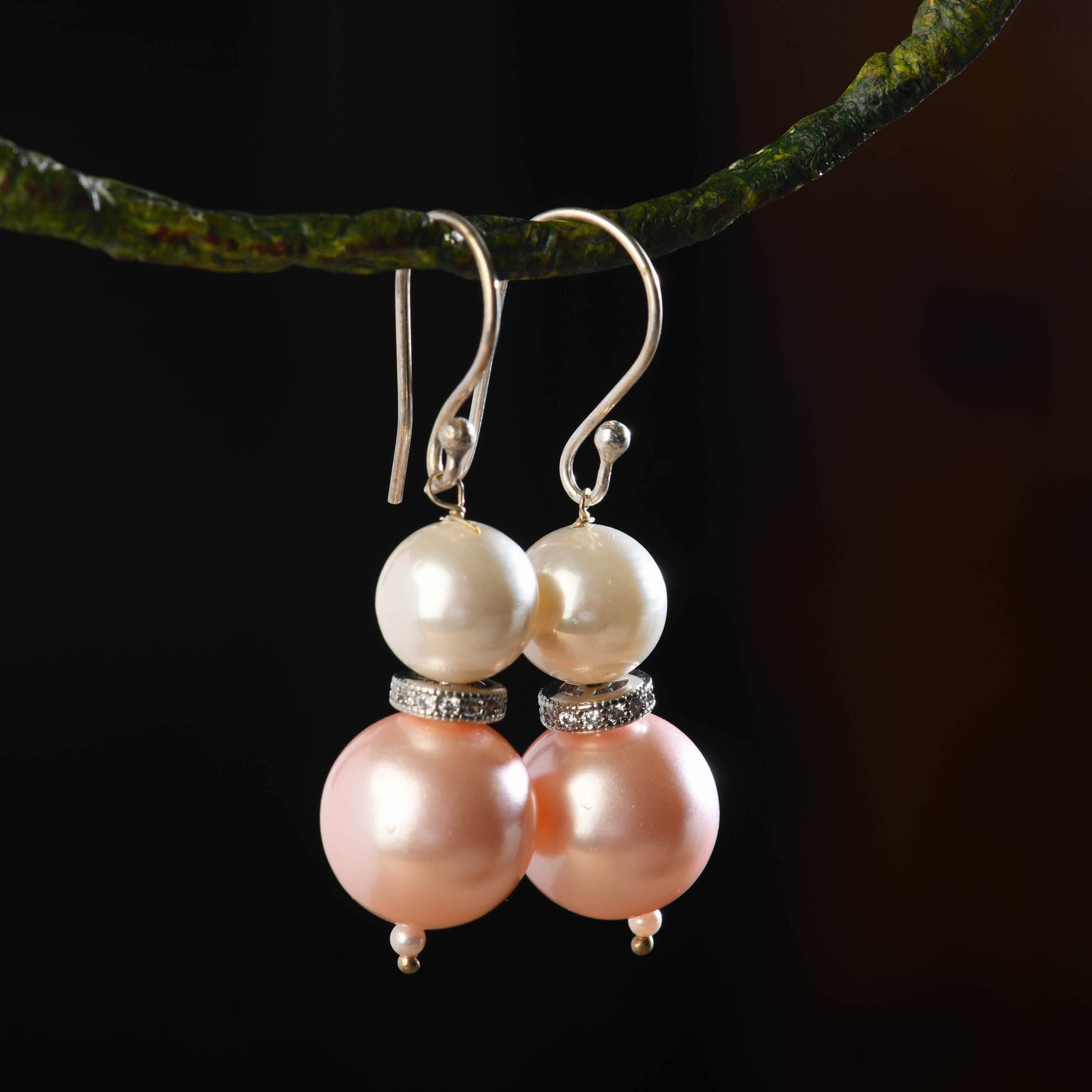 Pastel Pink Zircon Pearl Earrings
