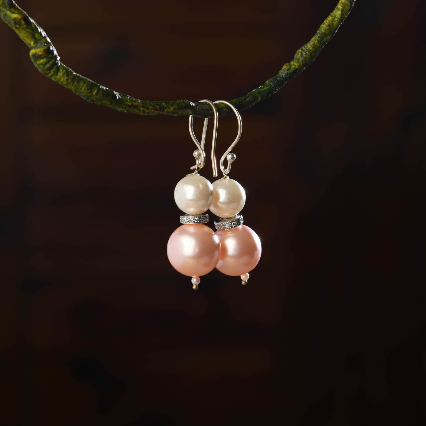 Pastel Pink Zircon Pearl Earrings