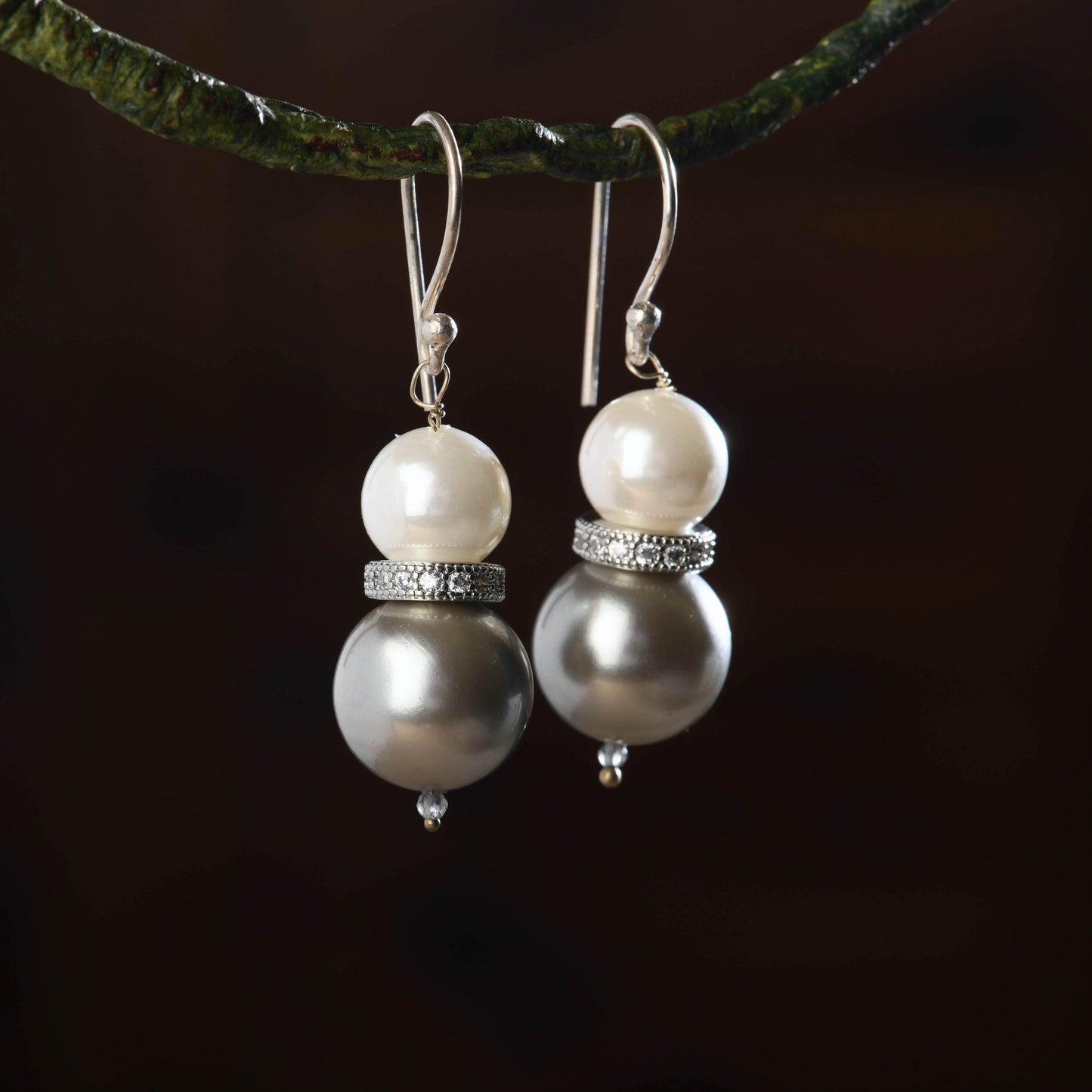 Silver Lining Zircon Pearl Earrings