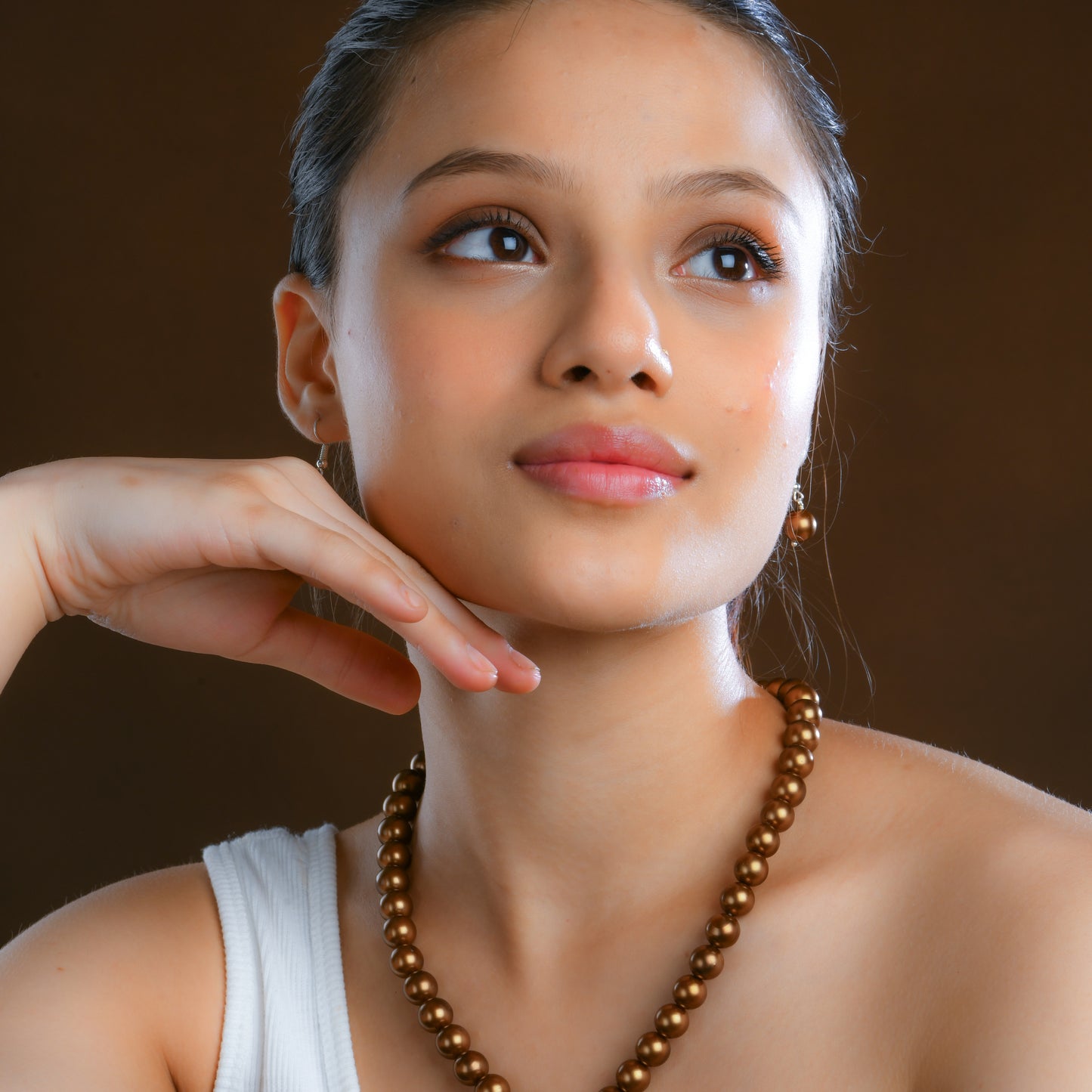 Coffee Brown Pearls Necklace Set