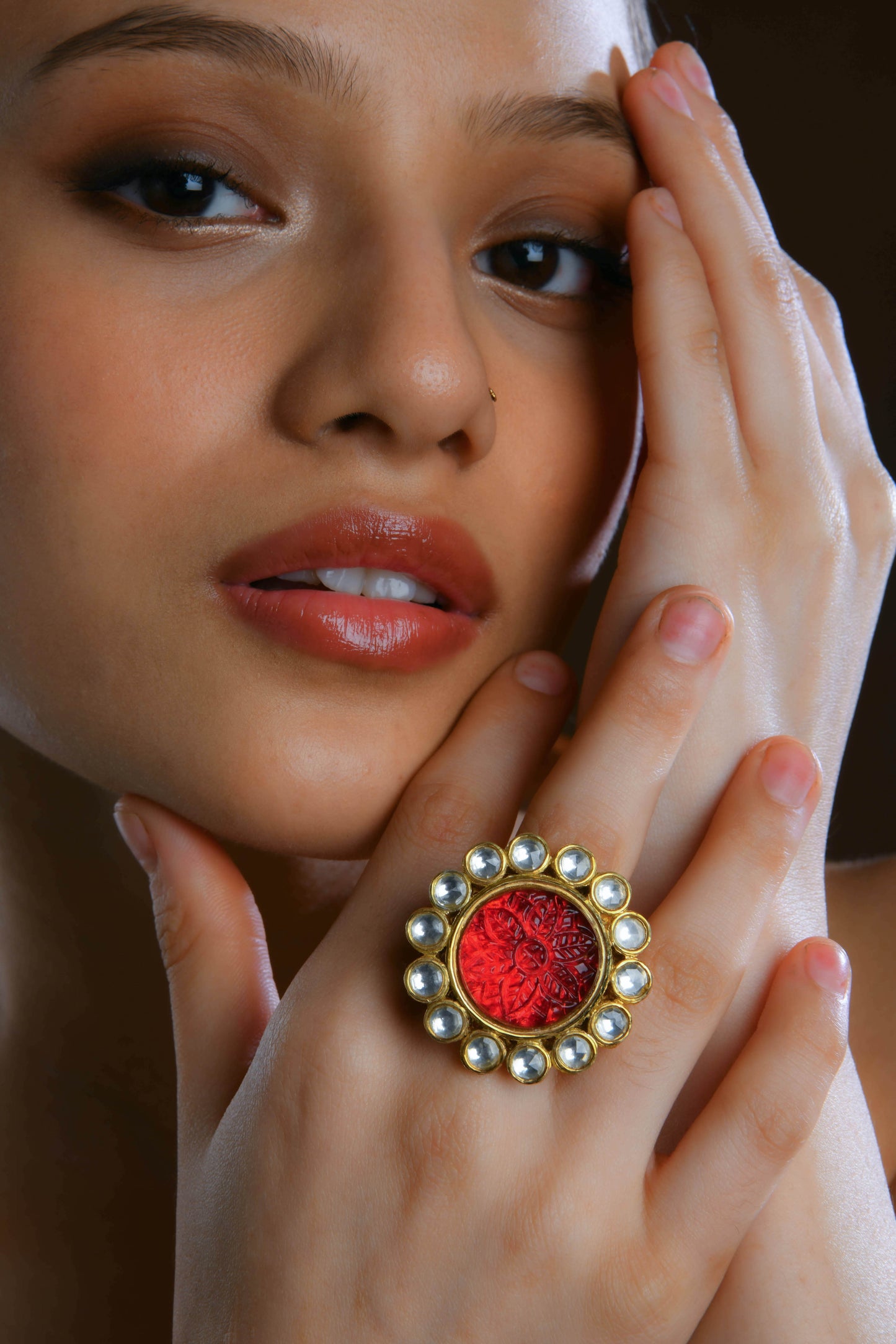 Wedding Ruby Red Kundan Ring