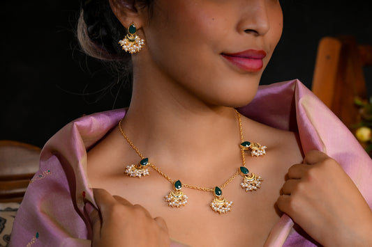 Half Moon Emerald Green Festive Necklace Set