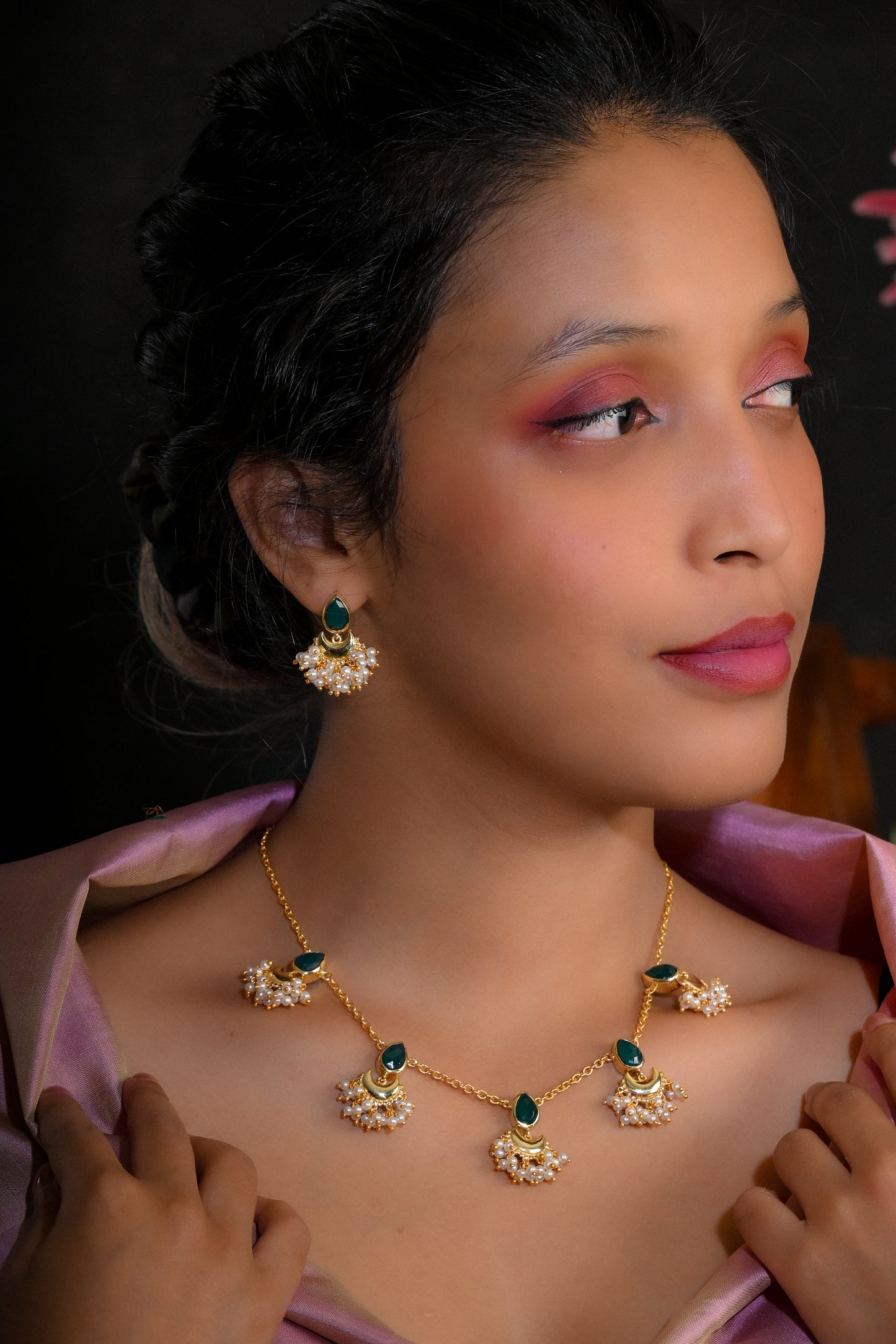 Half Moon Emerald Green Festive Necklace Set