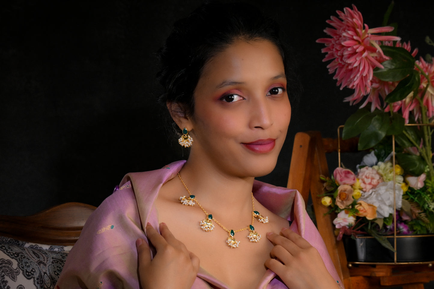 Half Moon Emerald Green Festive Necklace Set