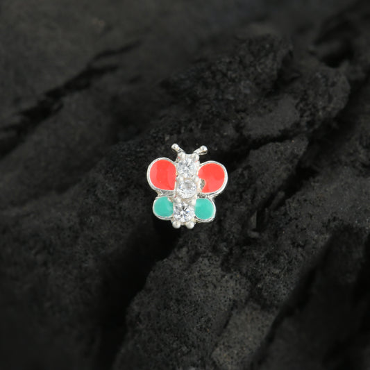 Rainbow Butterfly Enamel Silver Nose Pin(Screw Back)
