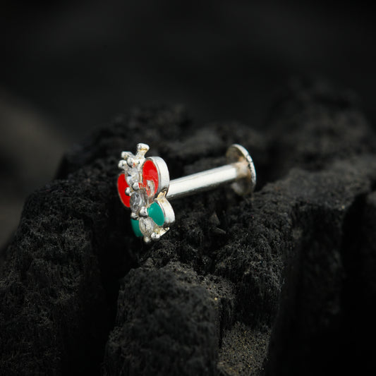 Rainbow Butterfly Enamel Silver Nose Pin(Screw Back)