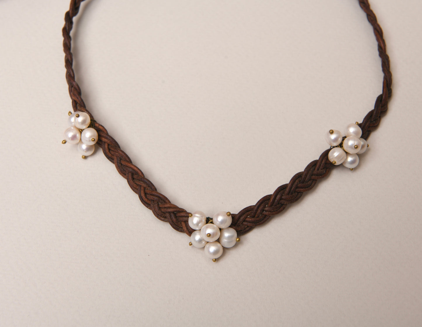 Pearl Bunched Leather Cords Necklace