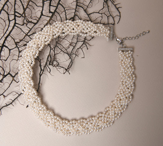 Braided Pearl Necklace (Silver-Plated)