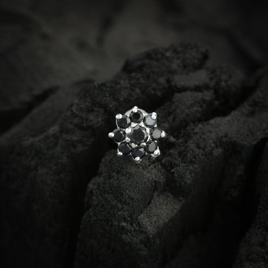 Floral CZ Silver Nose Pin