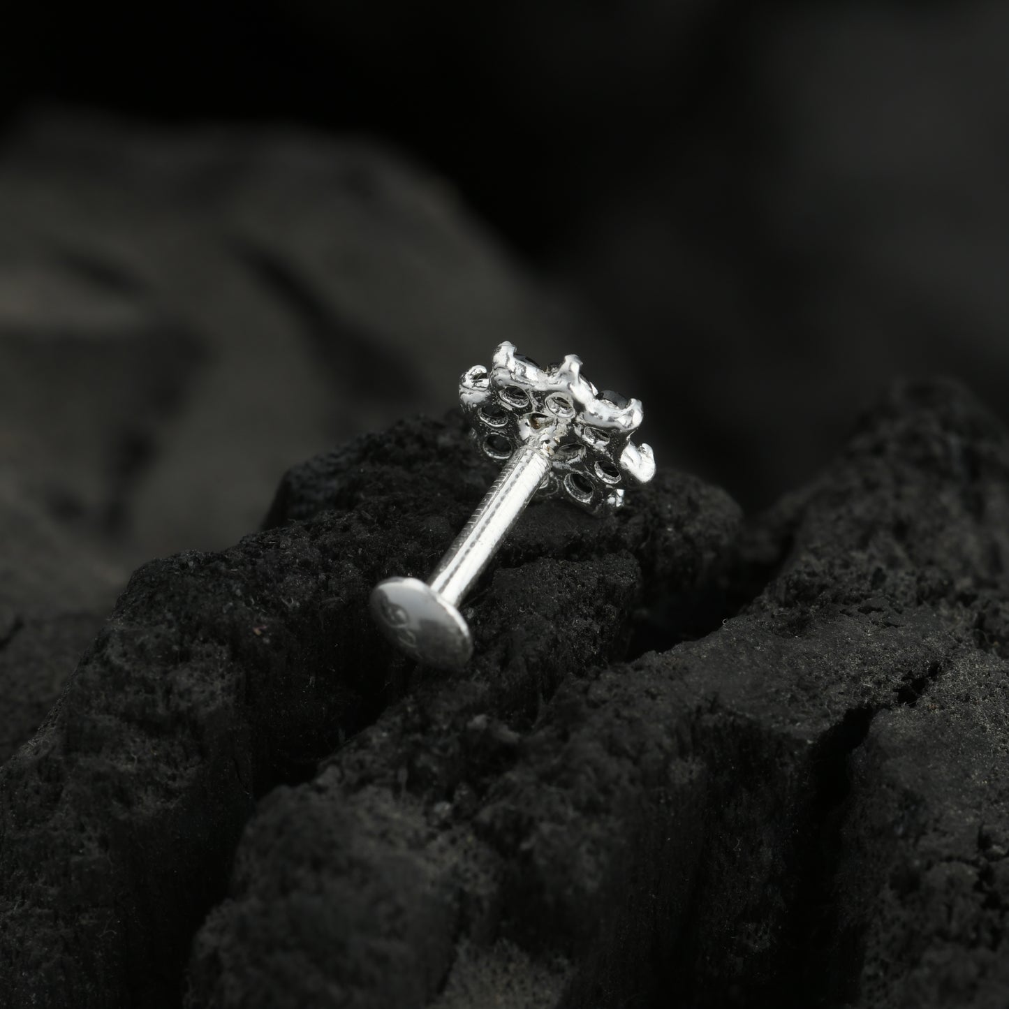Floral CZ Silver Nose Pin