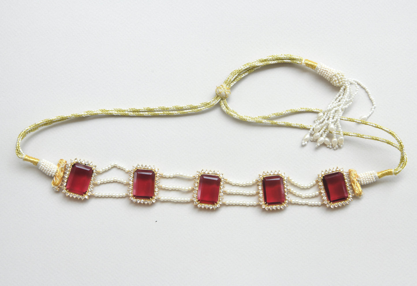 Ruby Diamond Accent Pearl Choker Set