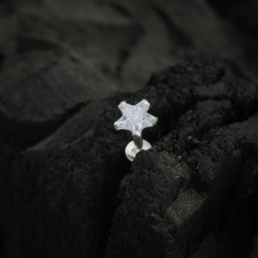 CZ Star Silver Screw Back Nose Pin