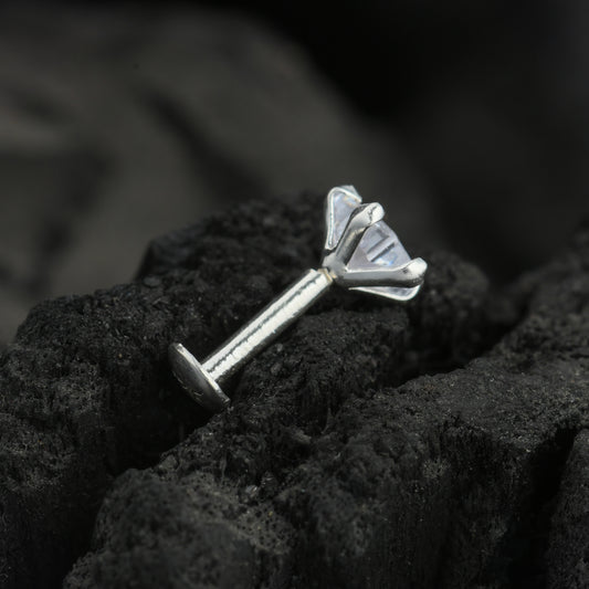 CZ Star Silver Screw Back Nose Pin
