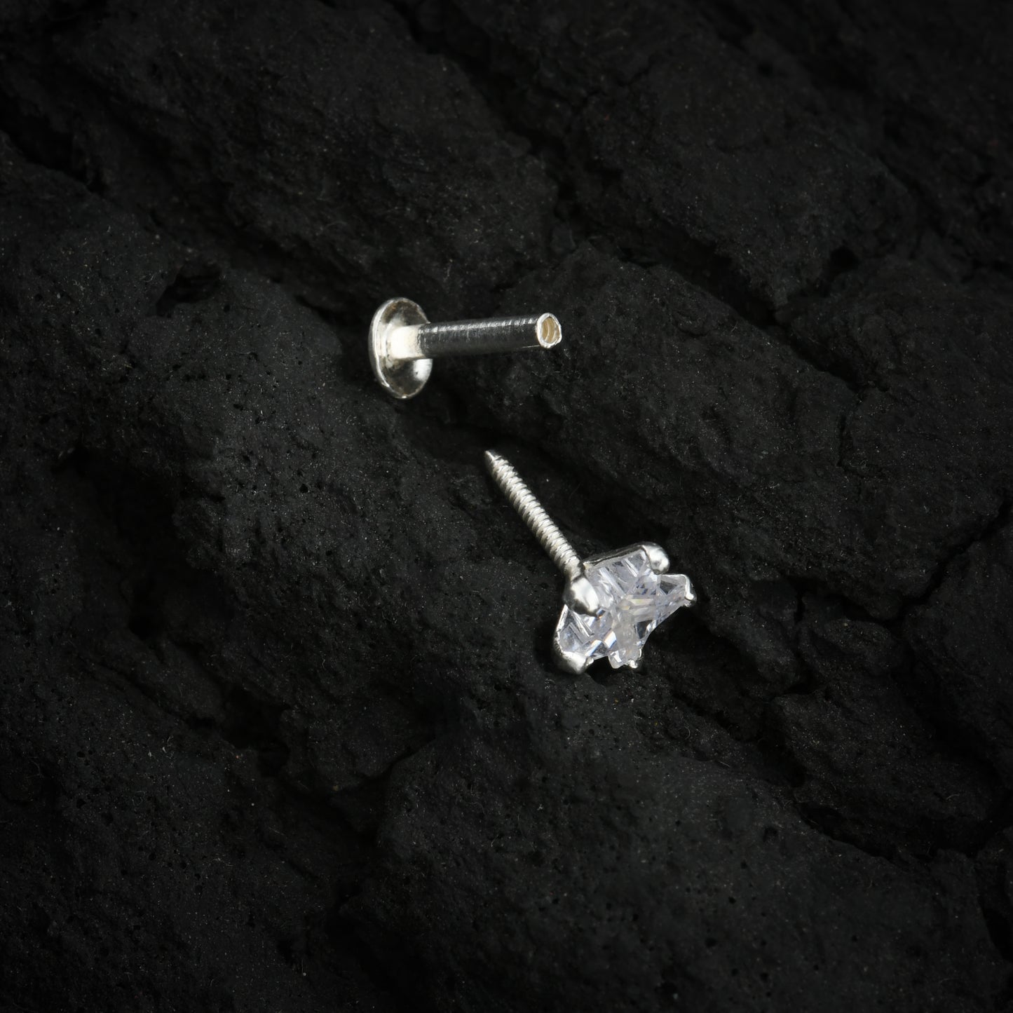CZ Star Silver Screw Back Nose Pin