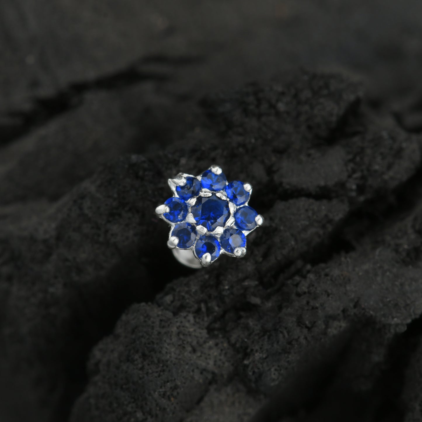 Floral CZ Silver Nose Pin