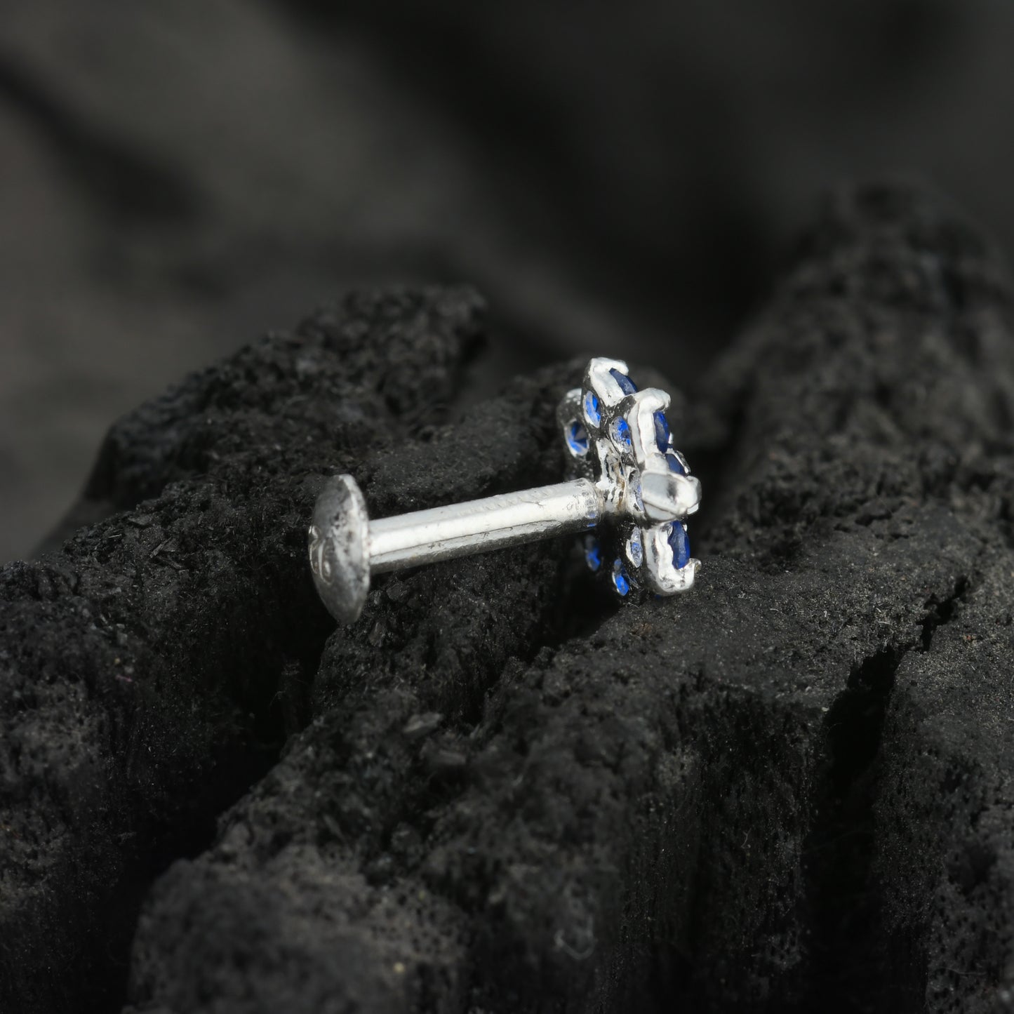 Floral CZ Silver Nose Pin