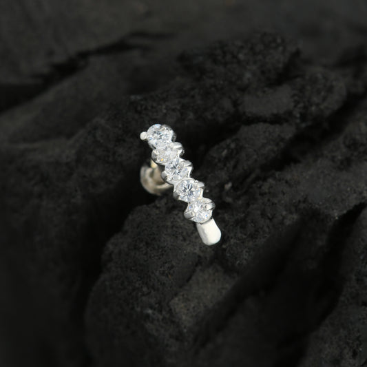Long CZ Silver Screw Back Nose Pin