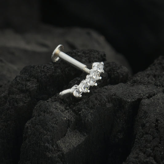 Long CZ Silver Screw Back Nose Pin