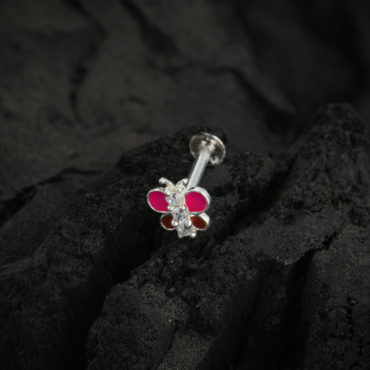 Rainbow Butterfly Enamel Silver Nose Pin(Screw Back)