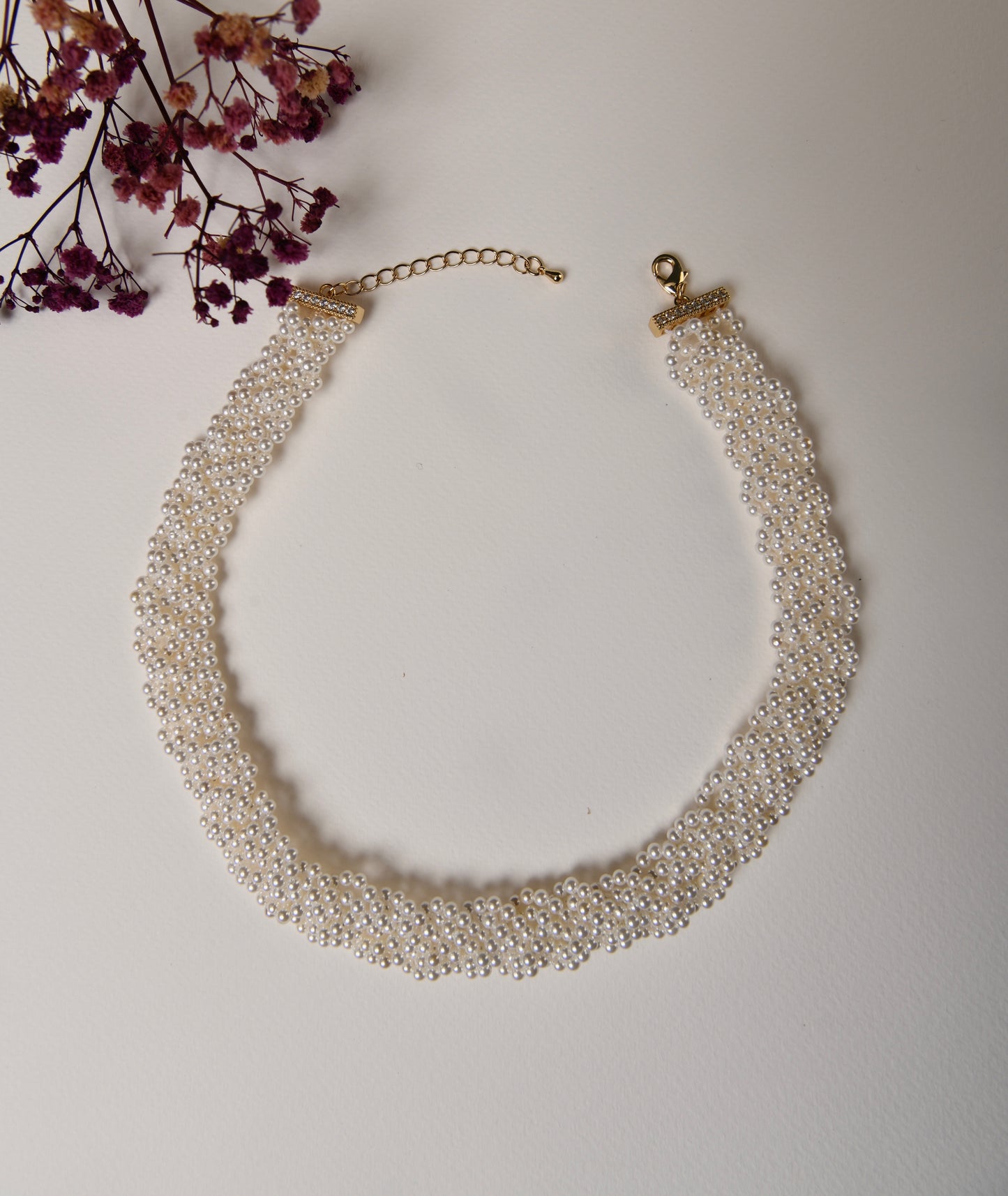 Braided Pearl Necklace (Gold-Plated)
