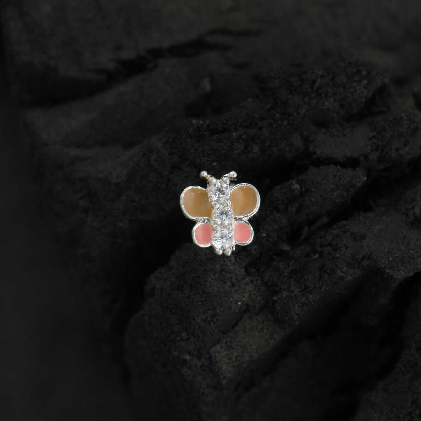 Rainbow Butterfly Enamel Silver Nose Pin(Screw Back)