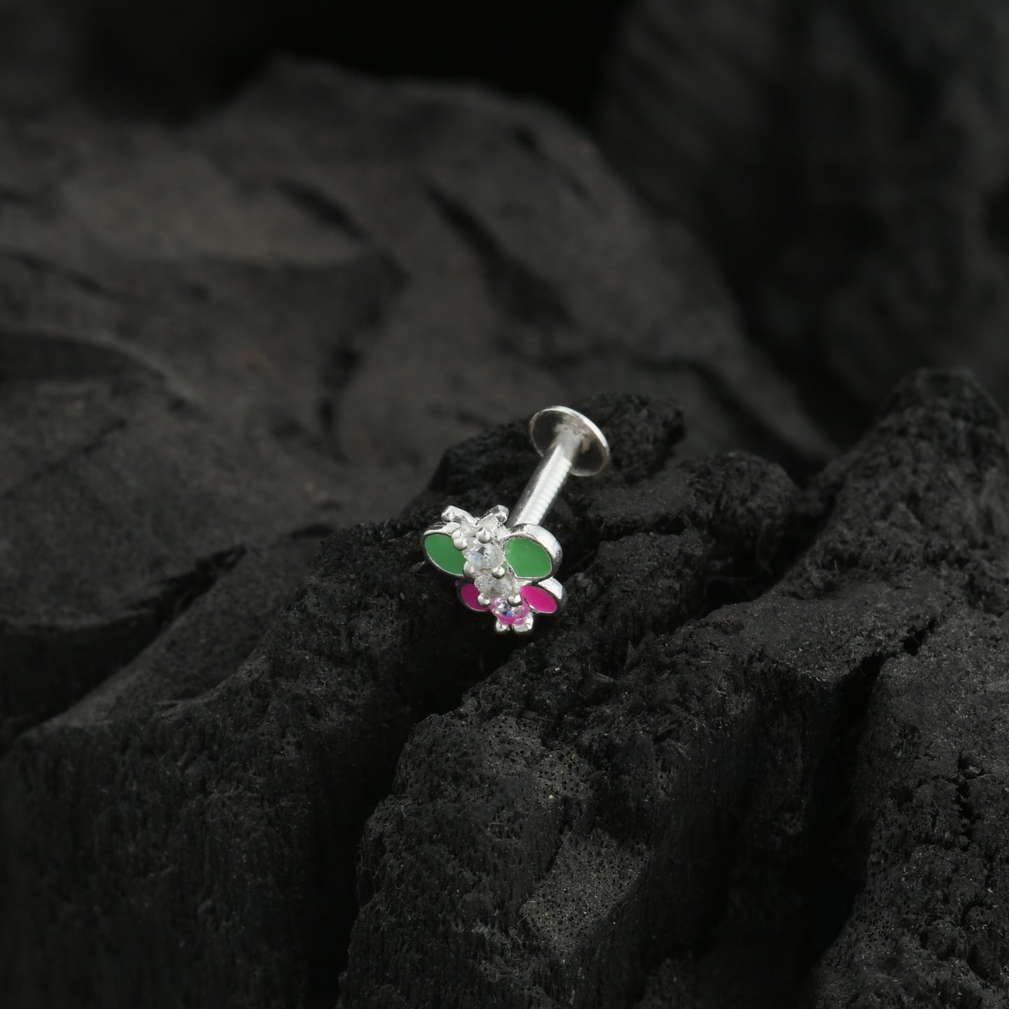 Rainbow Butterfly Enamel Silver Nose Pin(Screw Back)
