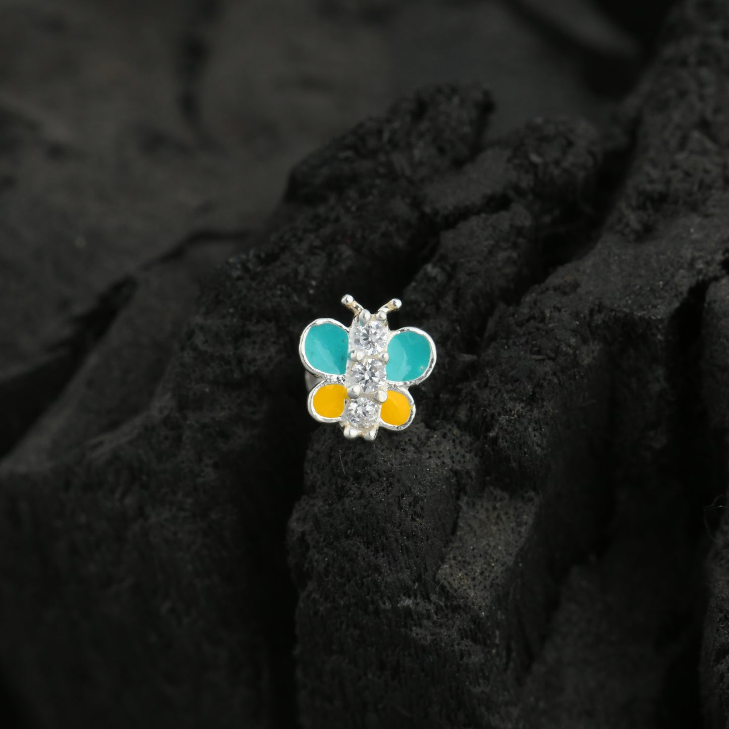 Rainbow Butterfly Enamel Silver Nose Pin(Screw Back)