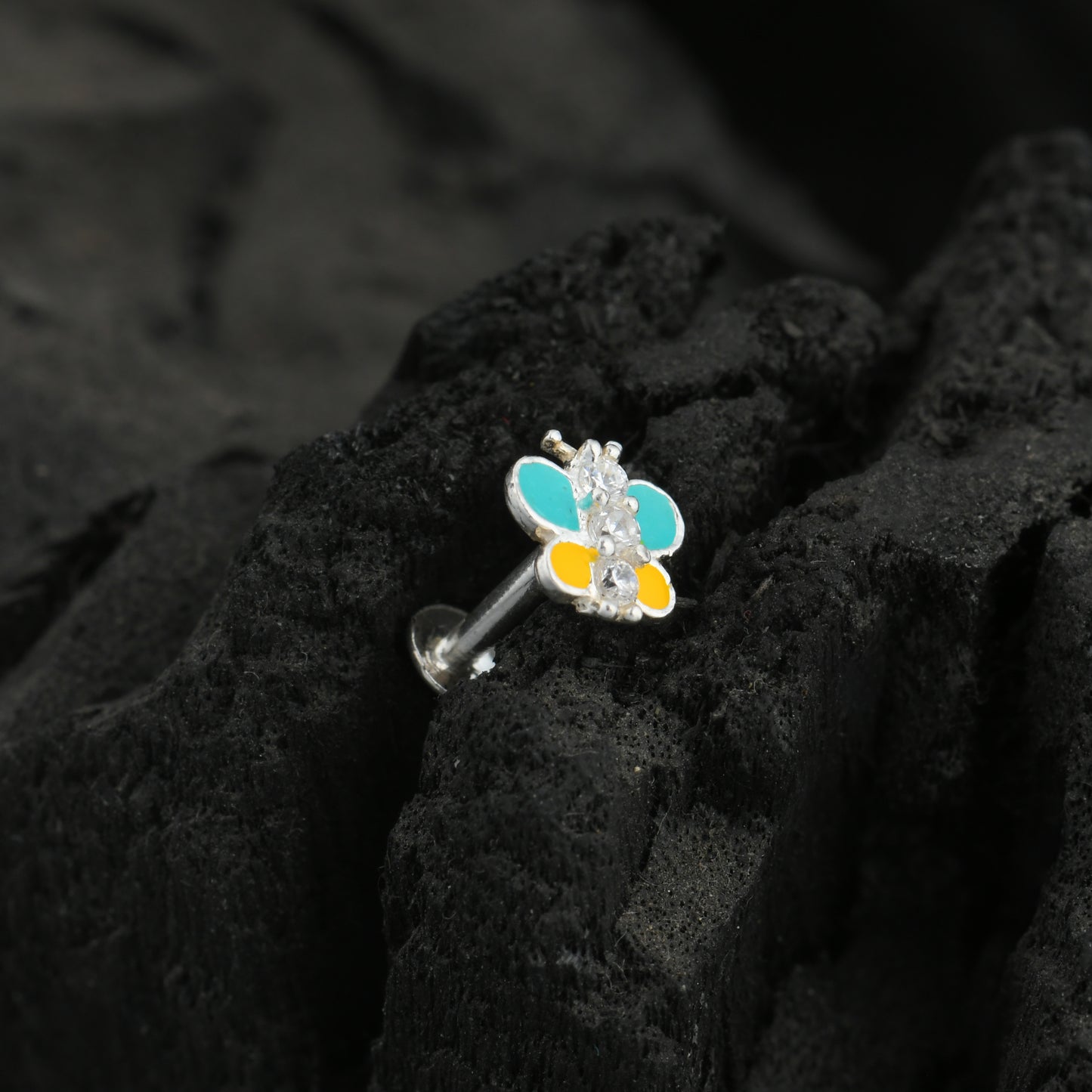 Rainbow Butterfly Enamel Silver Nose Pin(Screw Back)