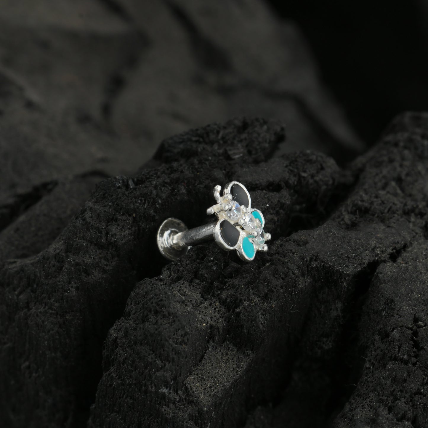 Rainbow Butterfly Enamel Silver Nose Pin(Screw Back)