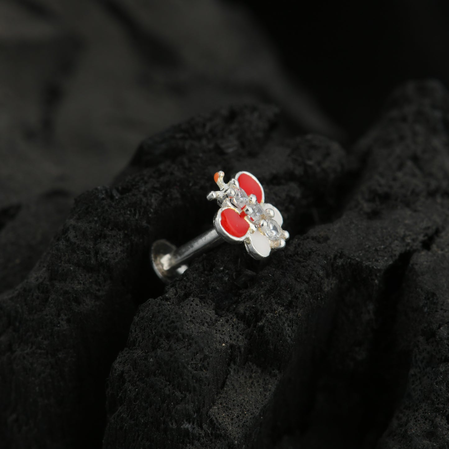 Rainbow Butterfly Enamel Silver Nose Pin(Screw Back)