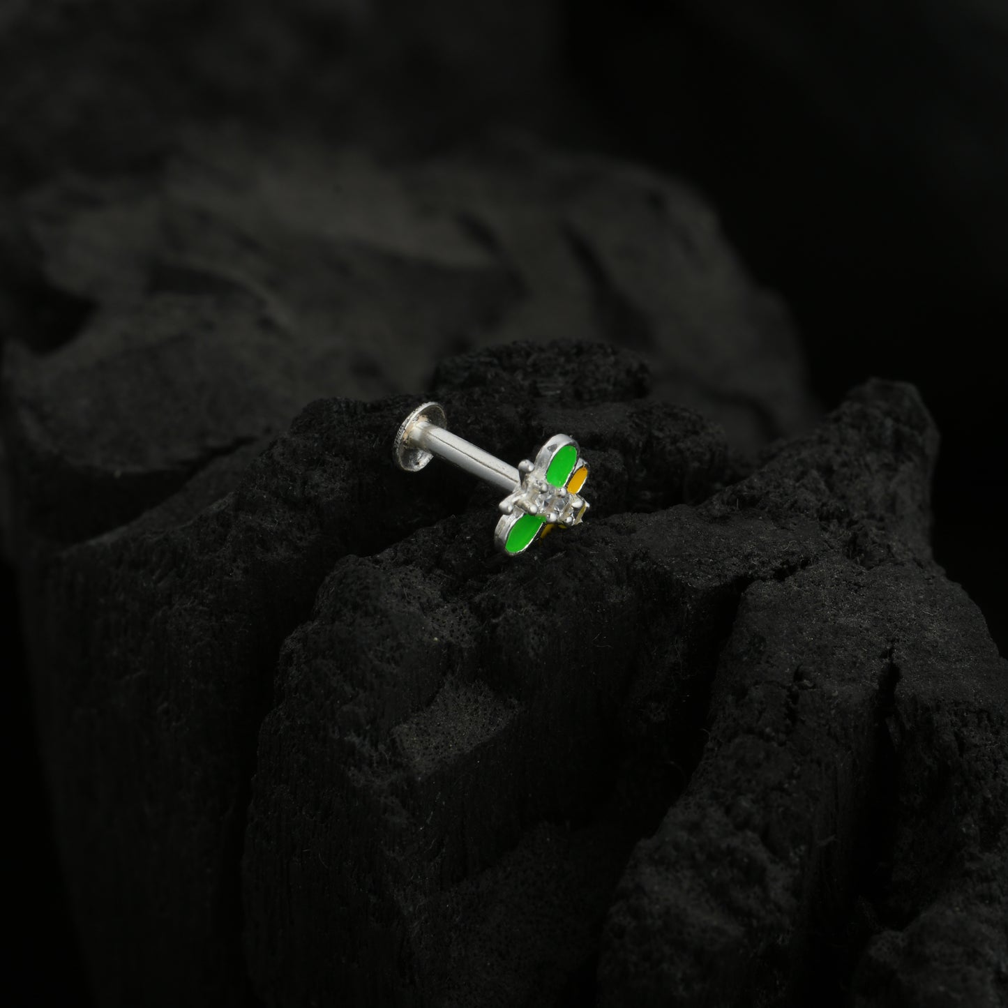 Rainbow Butterfly Enamel Silver Nose Pin(Screw Back)