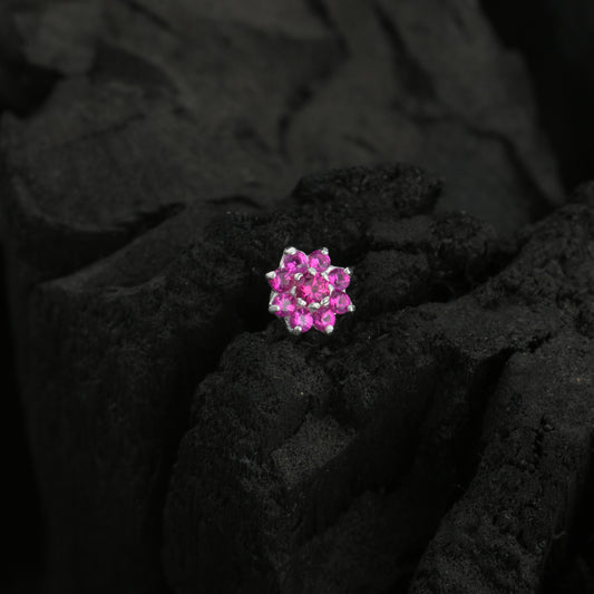 Floral CZ Silver Nose Pin