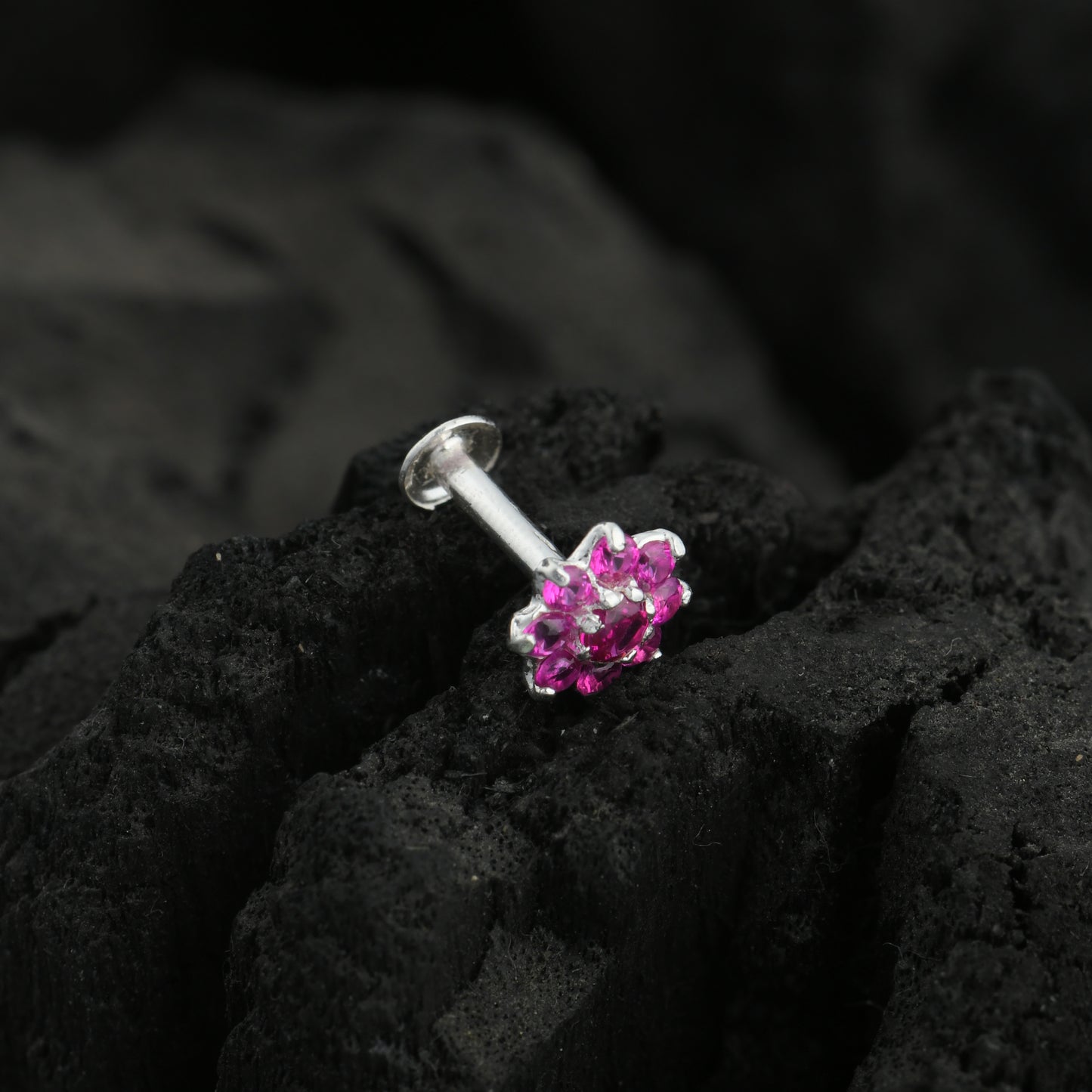 Floral CZ Silver Nose Pin