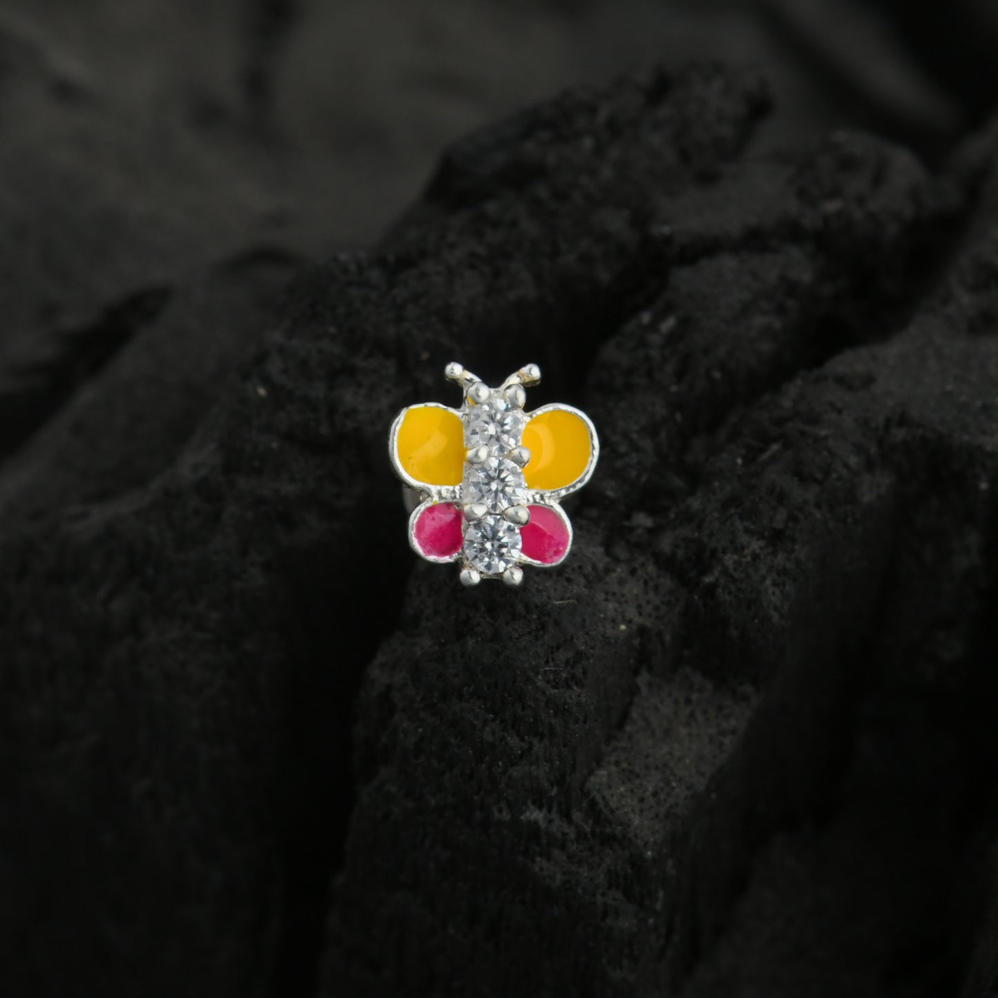 Rainbow Butterfly Enamel Silver Nose Pin(Screw Back)