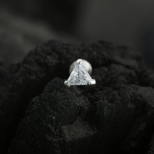 Triangle Silver CZ Screw Back Silver Nose Pin