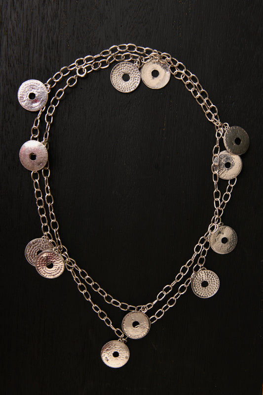 Silver Disk Drop Necklace