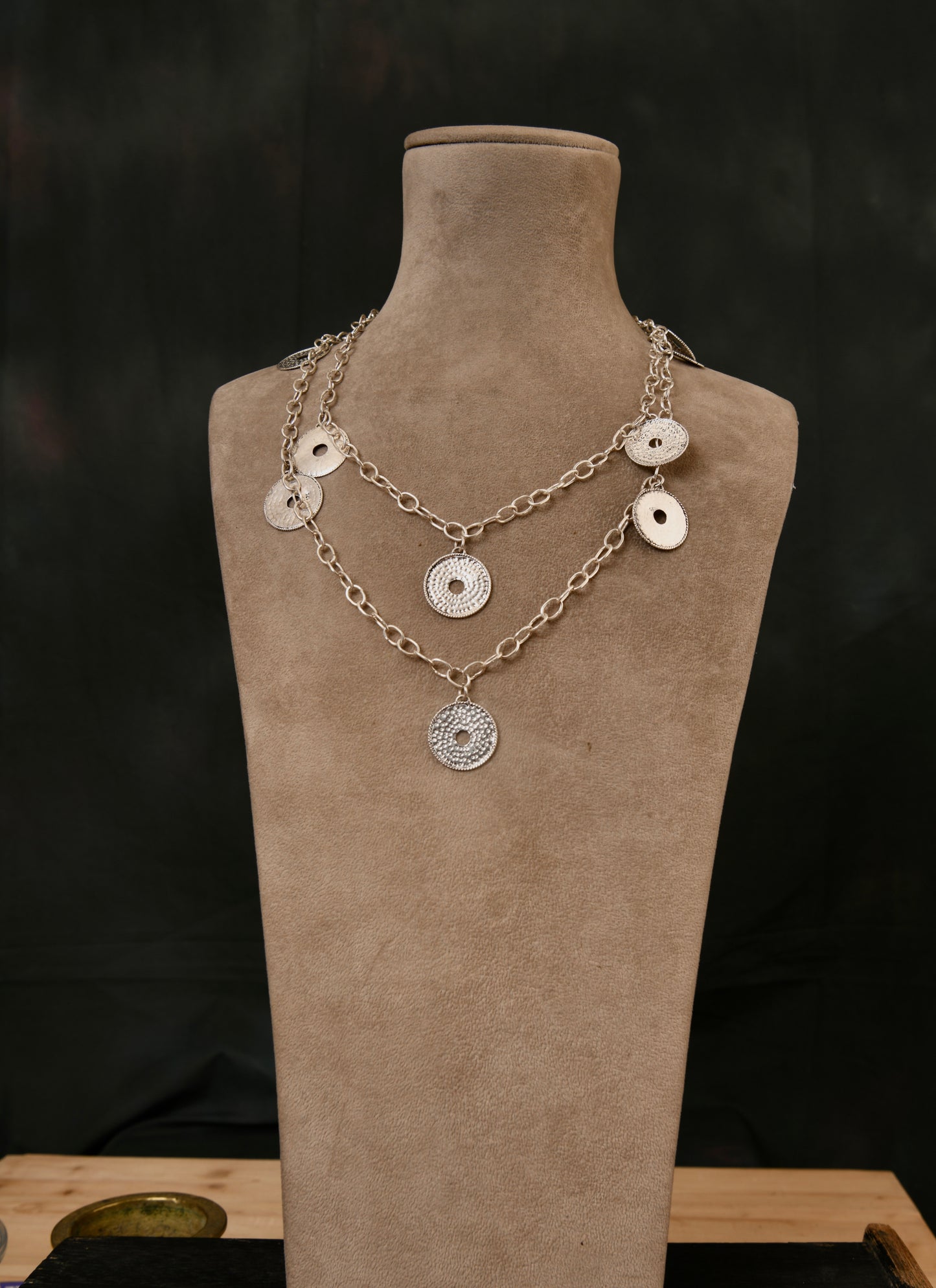Silver Disk Drop Necklace
