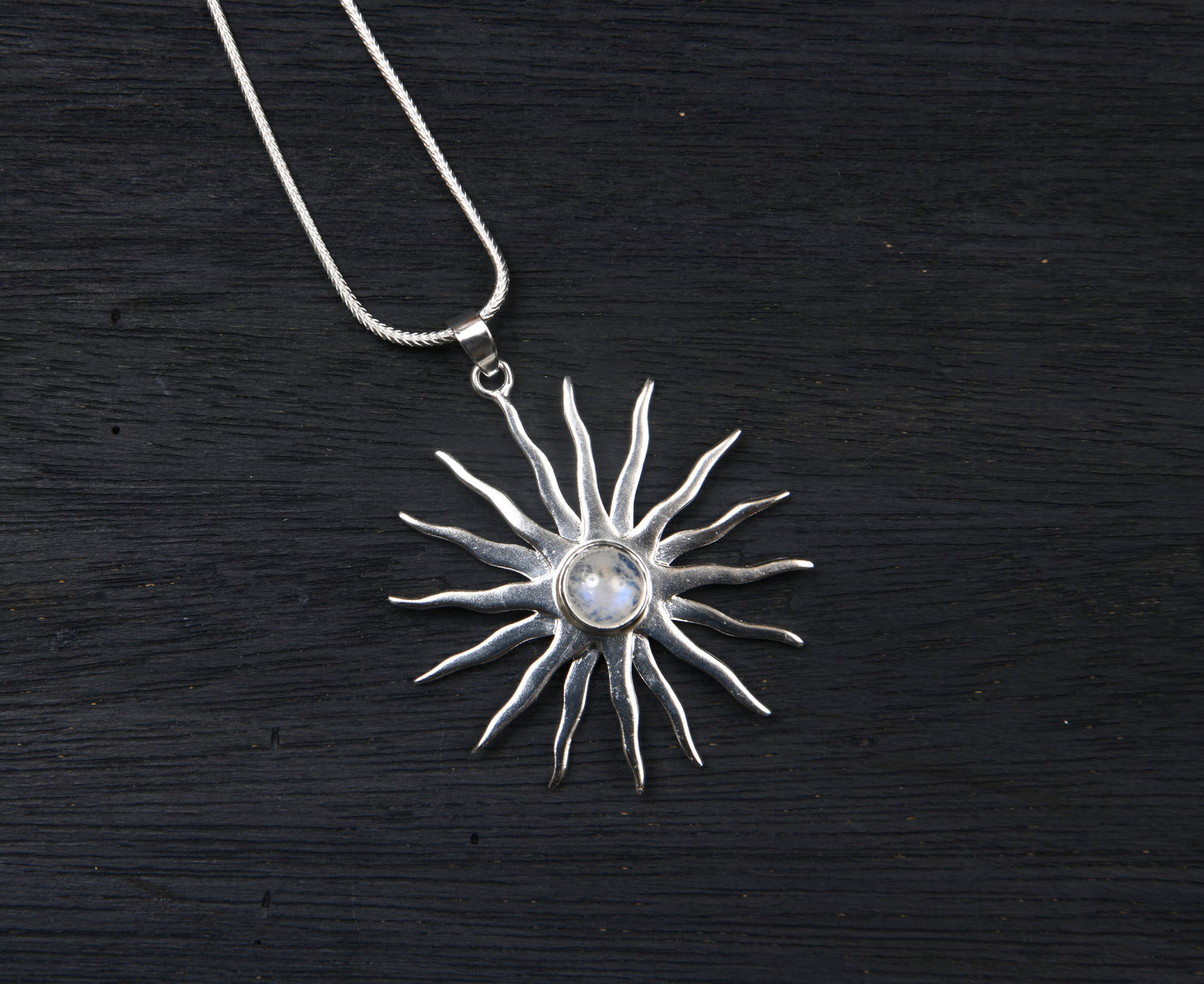 Chakra Healing Sun Energy Silver Pendant With Moonstone