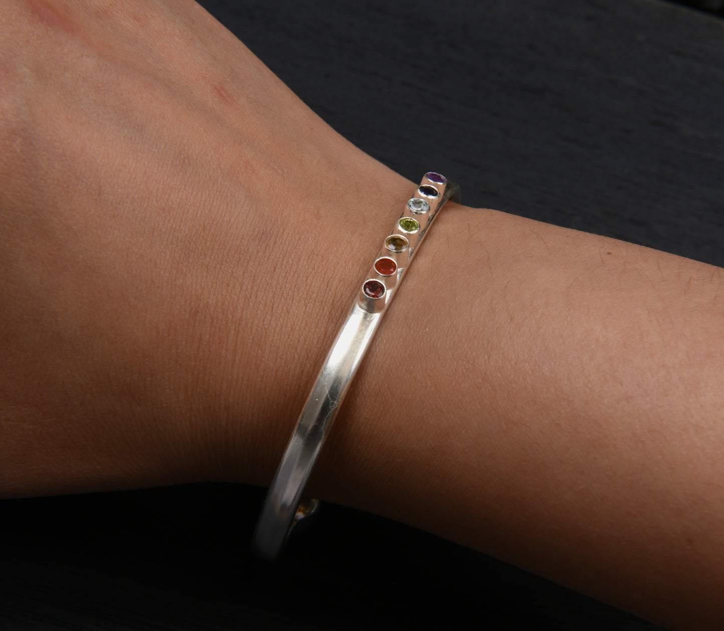 Chakra Silver Bangle