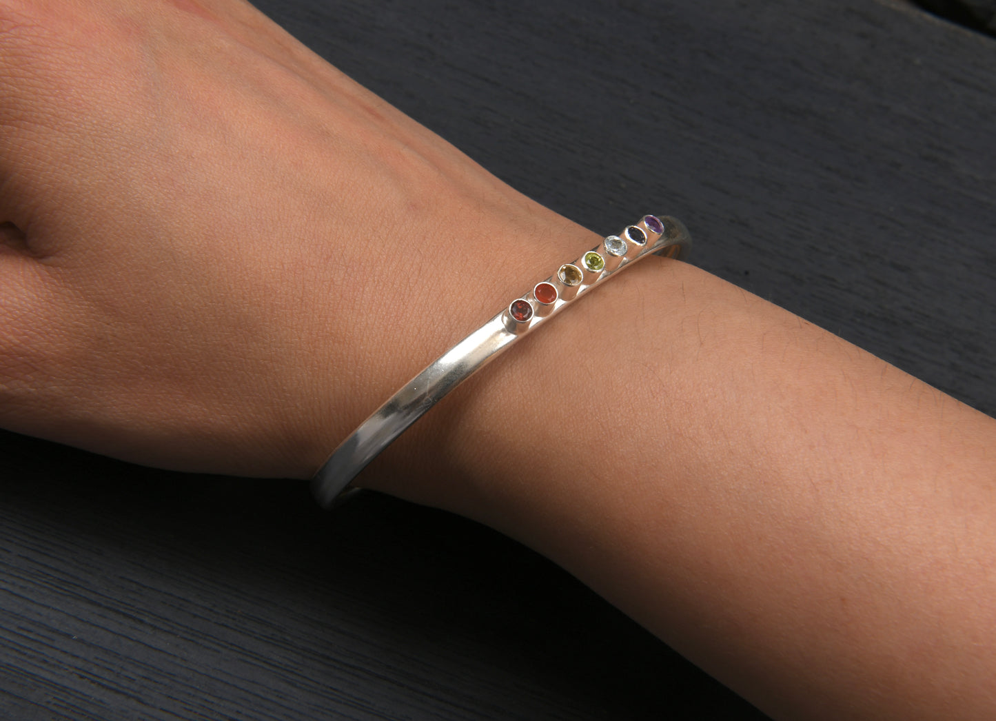 Chakra Silver Bangle