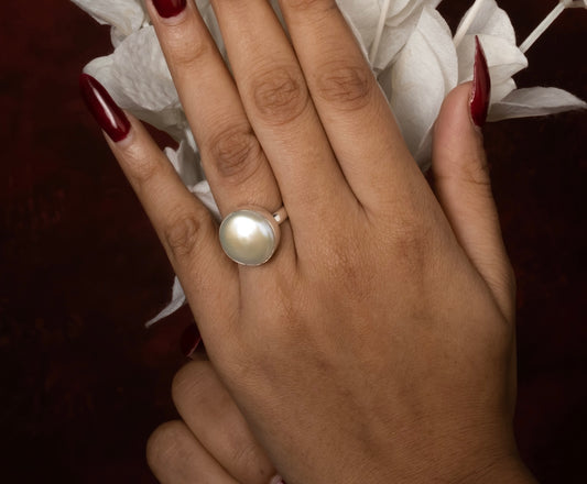Silver Coin Pearl Ring for Men and Women