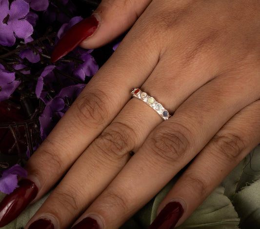 The Rainbow Silver Chakra Stones Ring