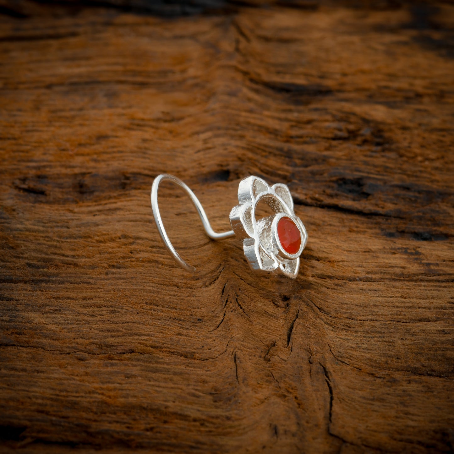 Sacral Chakra Silver Nose Pin With Carnelian