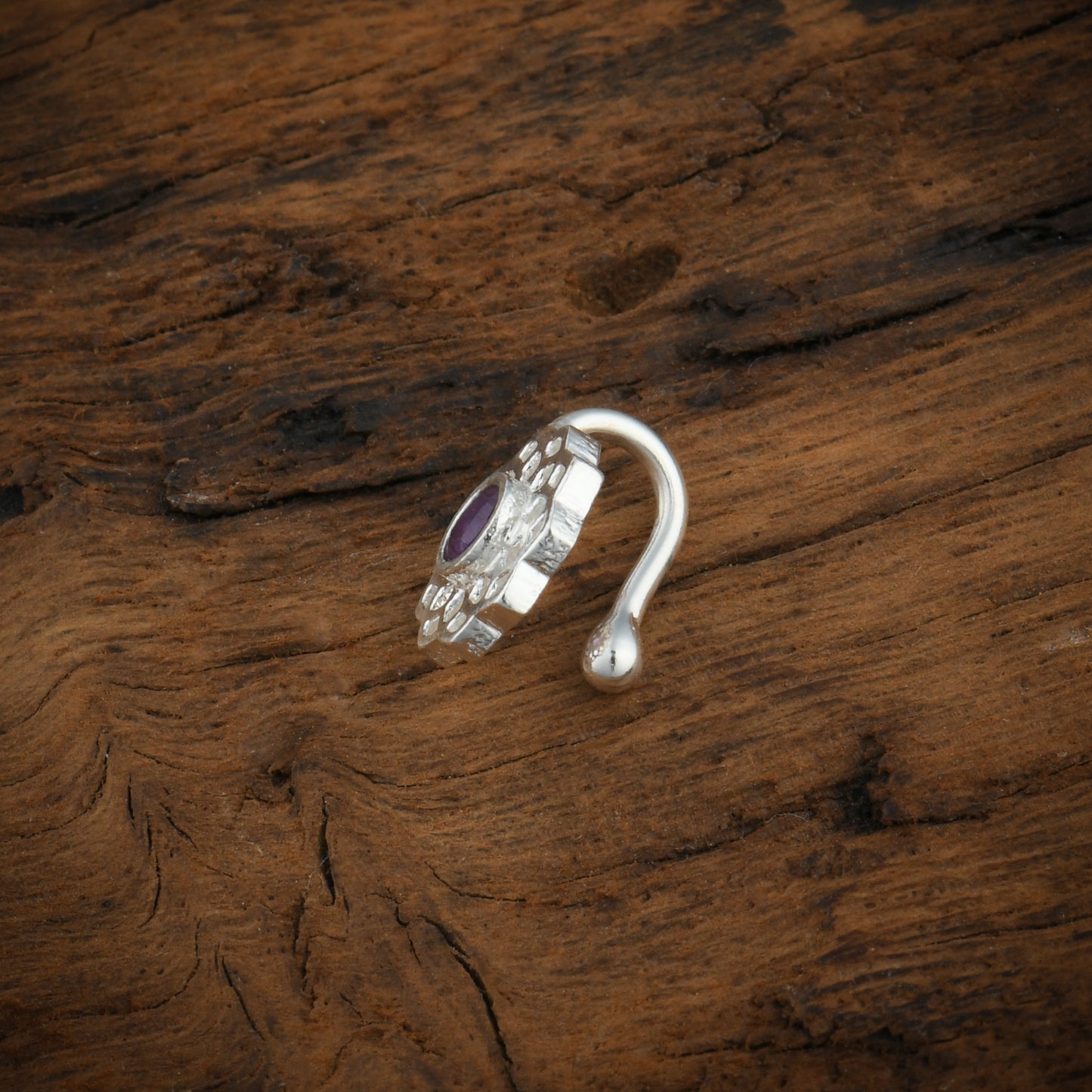 Crown Chakra Silver Nose Pin With Amethyst Stone
